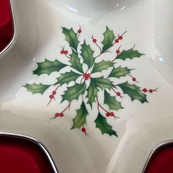 Lenox Holiday Platinum Star Candy Christmas Dish in Box - Picture 4 of 8
